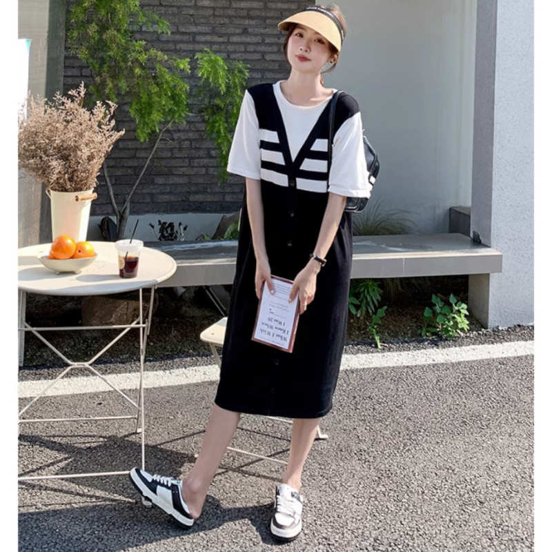 Tシャツコンビフロントボーダーワンピース