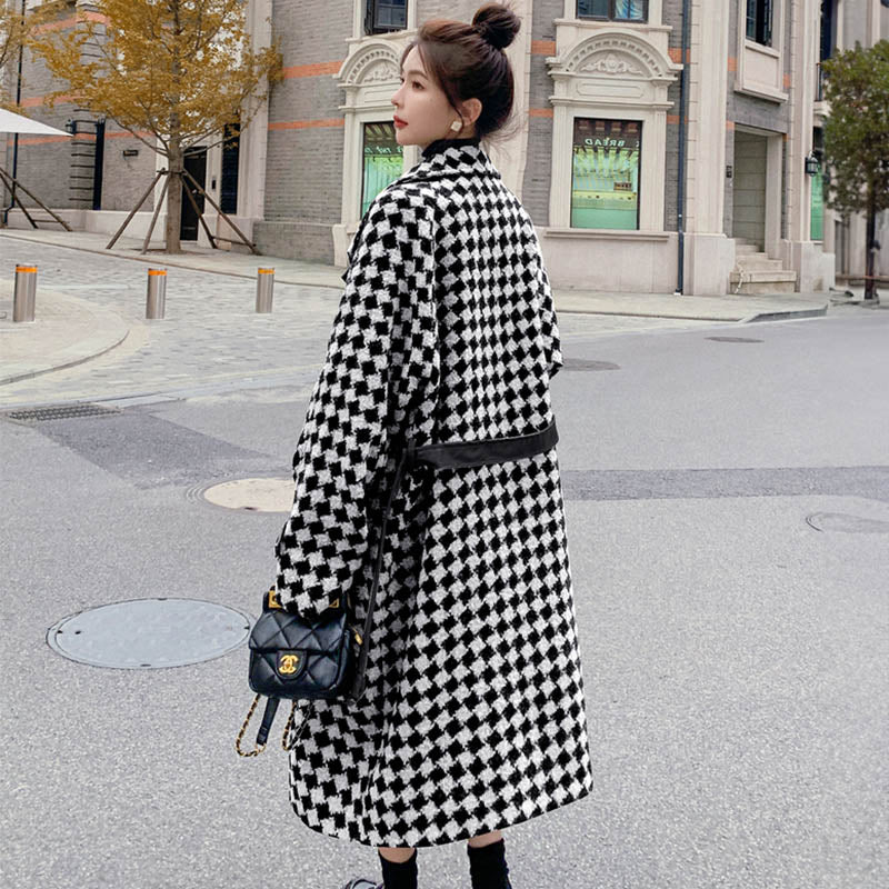 エコレザーコンビダイヤ柄ロングコート(2colors)