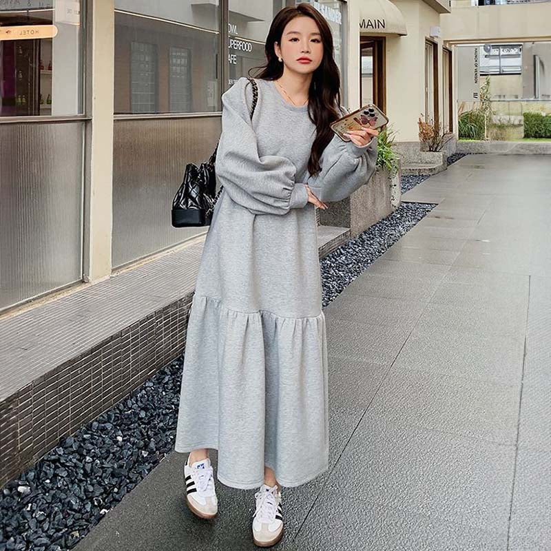 【即納】裾フリルスウェットワンピース(イエロー/M)