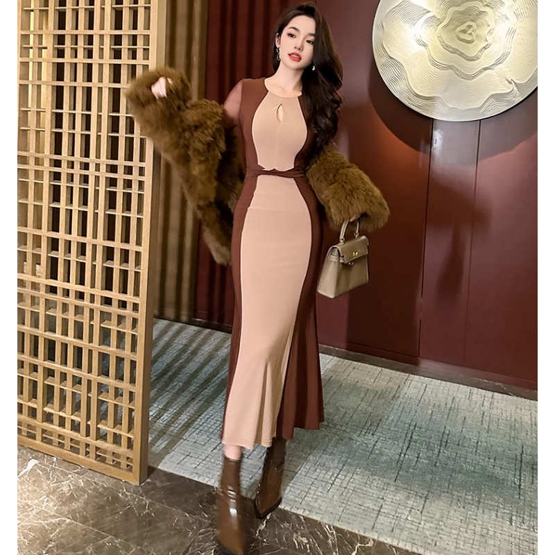 Iラインカラーパネルマキシマーメイドワンピース