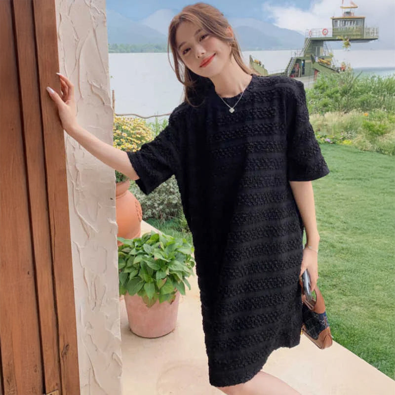 ジャガードボーダーブラックワンピース