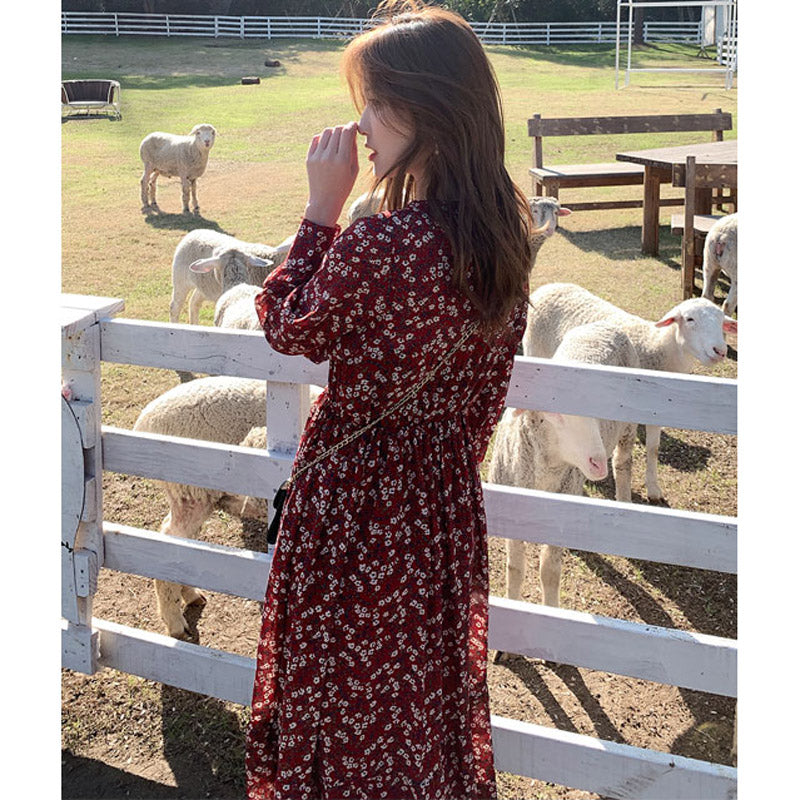 花柄シフォンロングワンピース