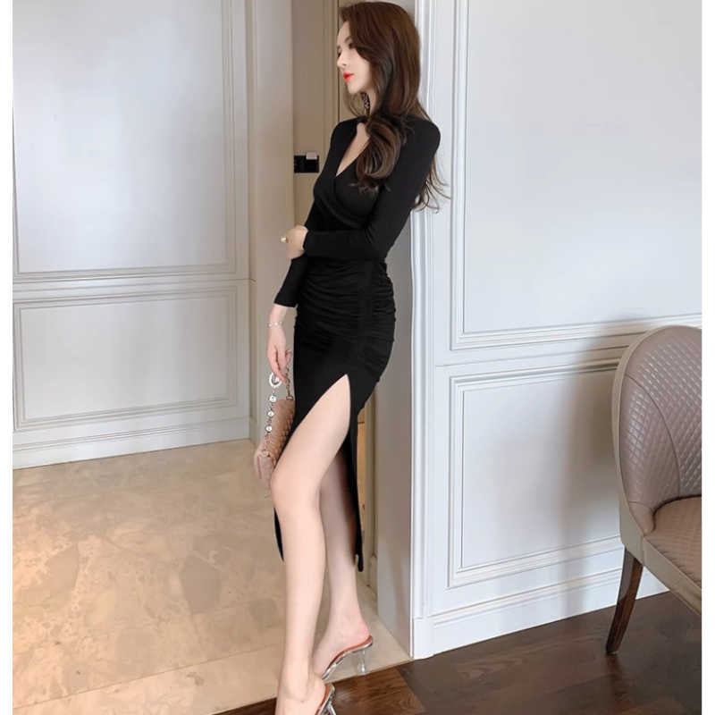 カシュクールサイドスリットロングワンピース