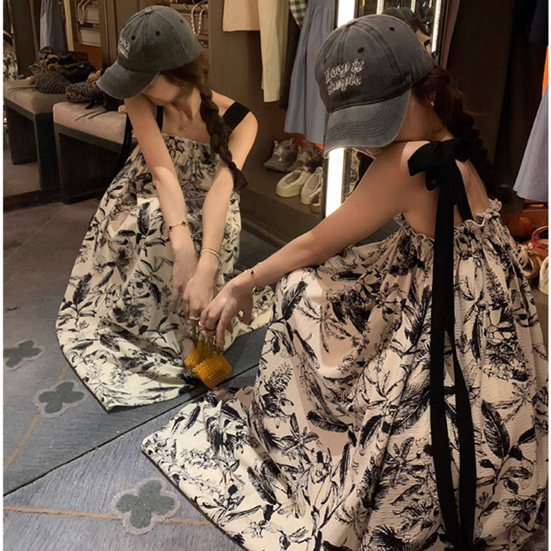 ボタニカル柄リボンショルダーワンピース