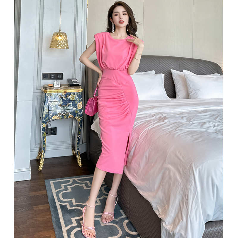 タック入りウエスト切り替えペンシルワンピース(2colors)