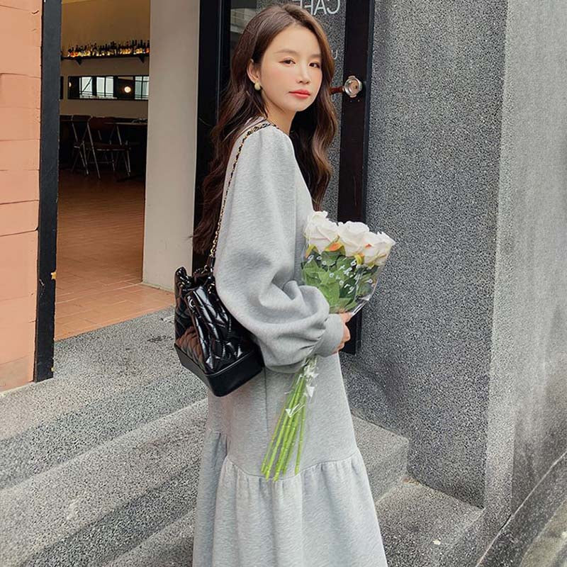 【即納】裾フリルスウェットワンピース(イエロー/M)