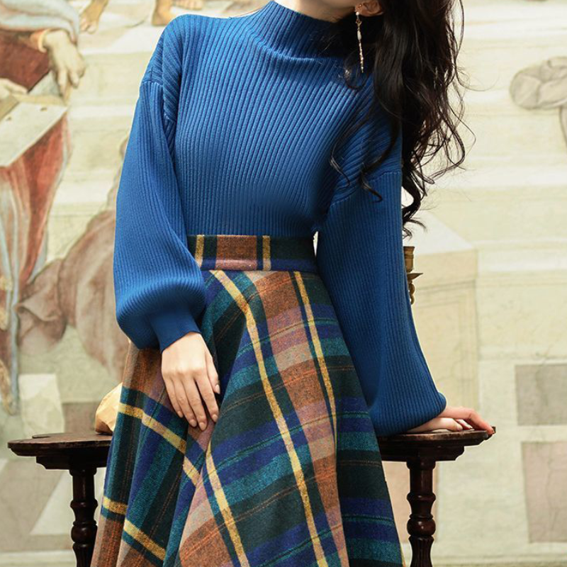 ハイネックニット×クラシカルチェックスカート(2colors)