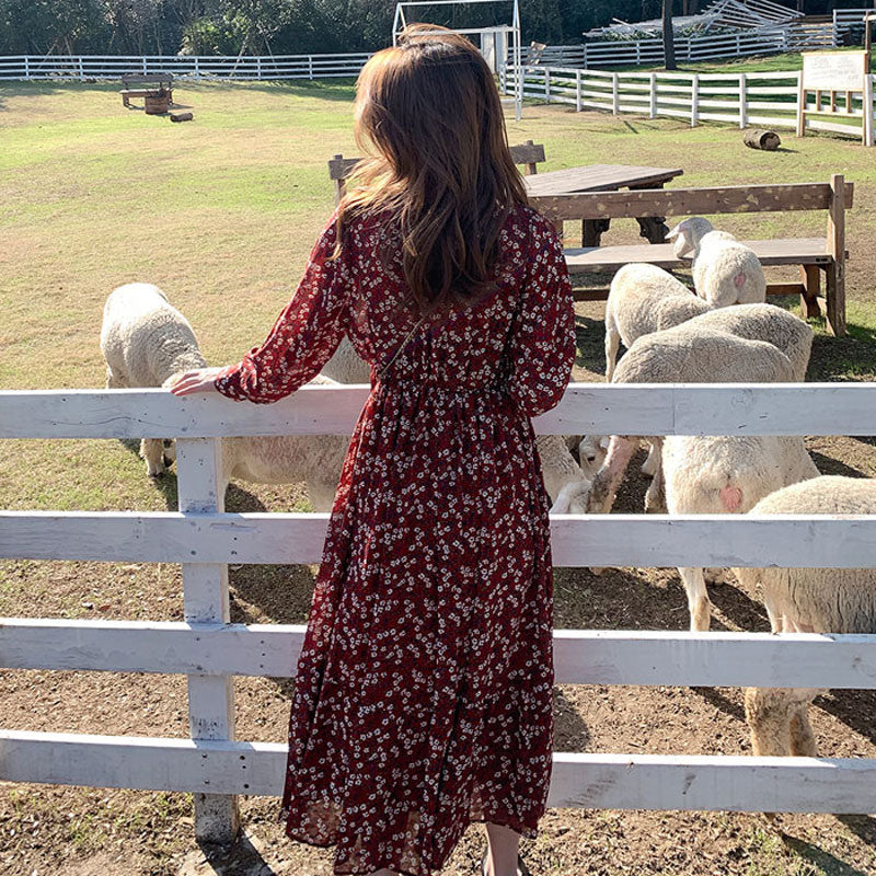 花柄シフォンロングワンピース