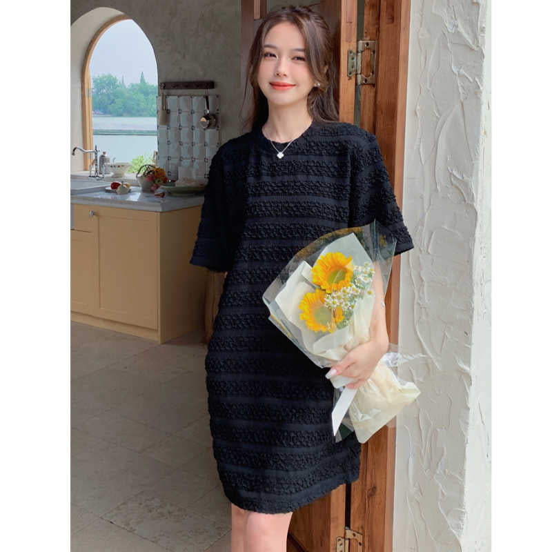 ジャガードボーダーブラックワンピース