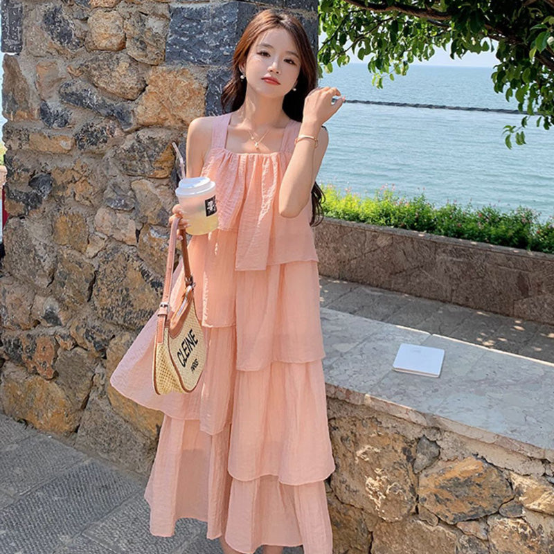 ノースリーブレイヤードフリルワンピース