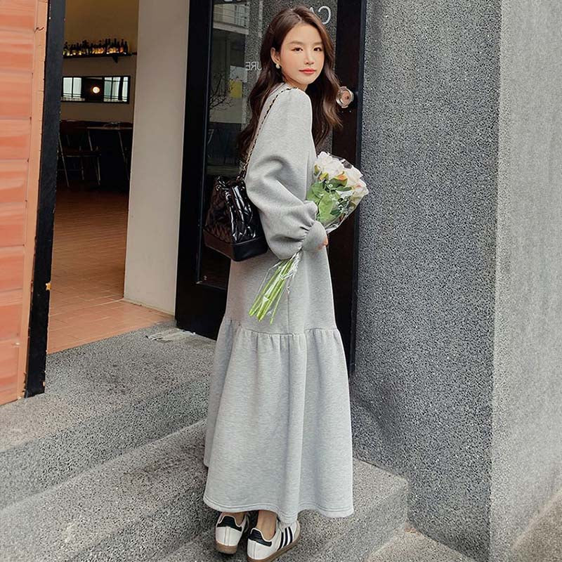 【即納】裾フリルスウェットワンピース(イエロー/M)