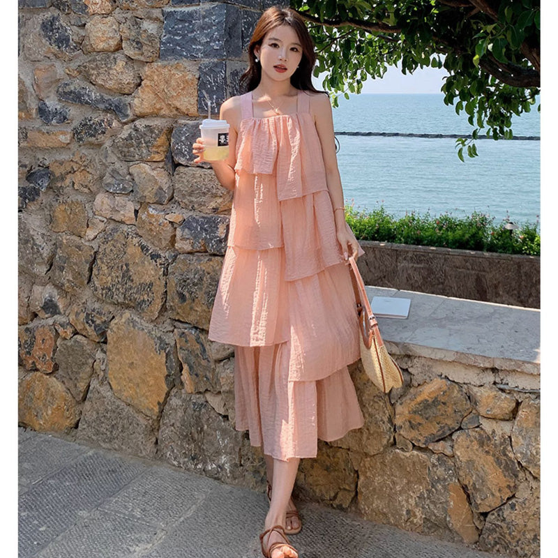 ノースリーブレイヤードフリルワンピース