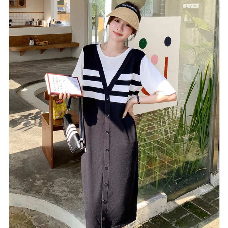 Tシャツコンビフロントボーダーワンピース