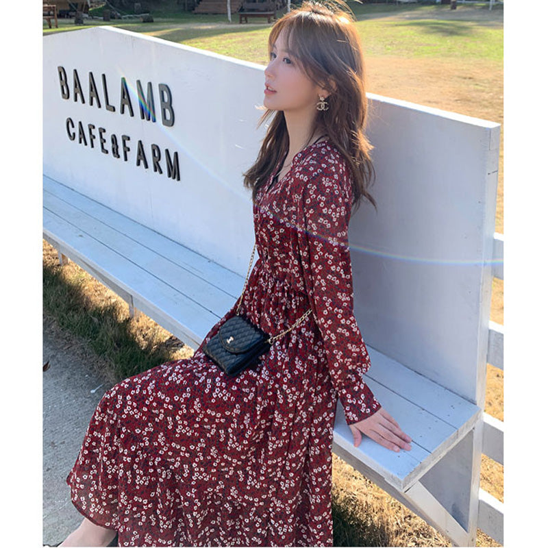 花柄シフォンロングワンピース