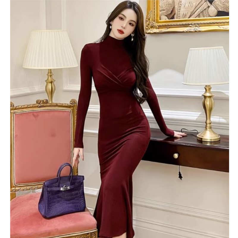 ハイネックツイストマーメイドニットワンピース(2colors)