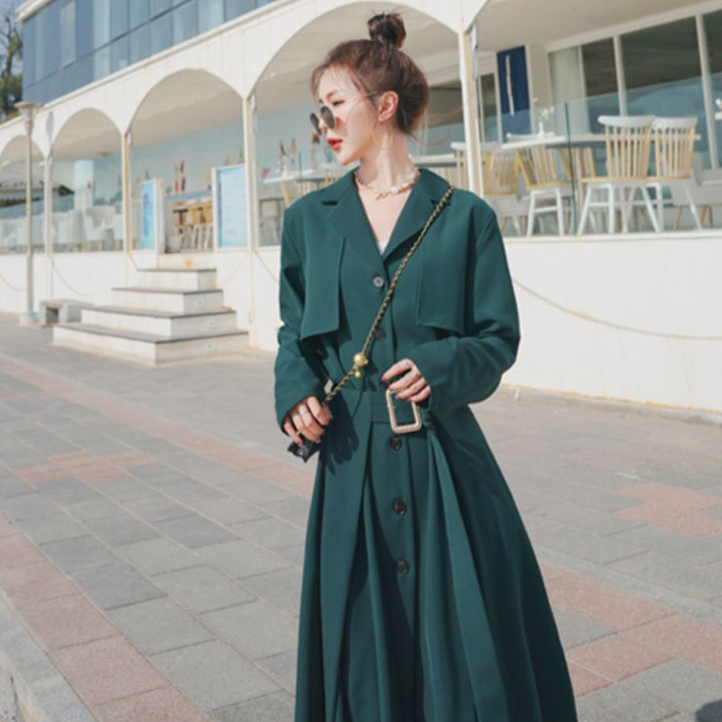 ビンテージ風ベルト付きVネックワンピース(2colors)