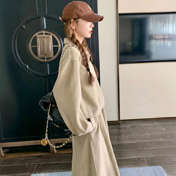 ハーフジップショートトレーナー×マキシフレアスカート