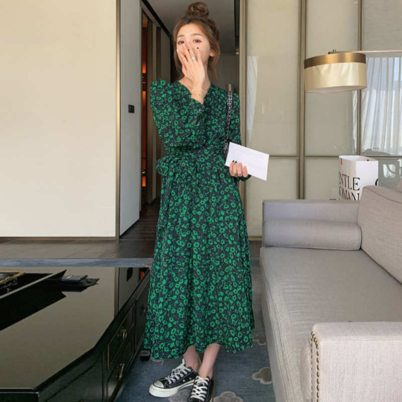 カシュクールボタニカル柄マキシワンピース