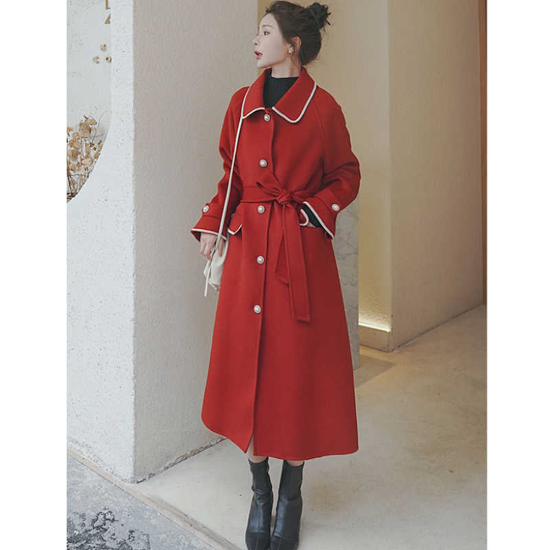 アウトラインステッチロングステンカラーコート(2colors)