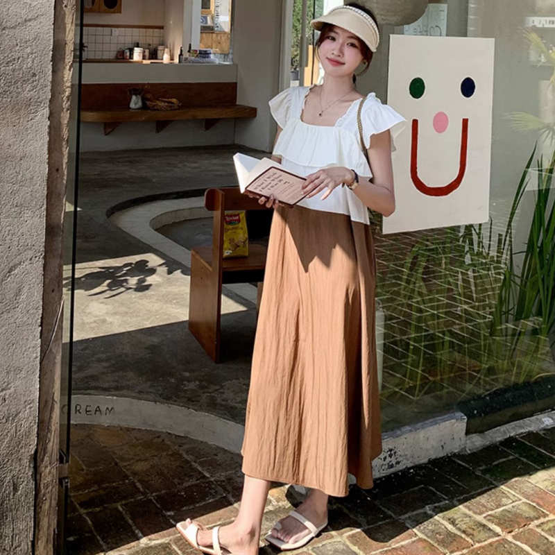 ラッフルスクエアネックバイカラーマキシワンピース