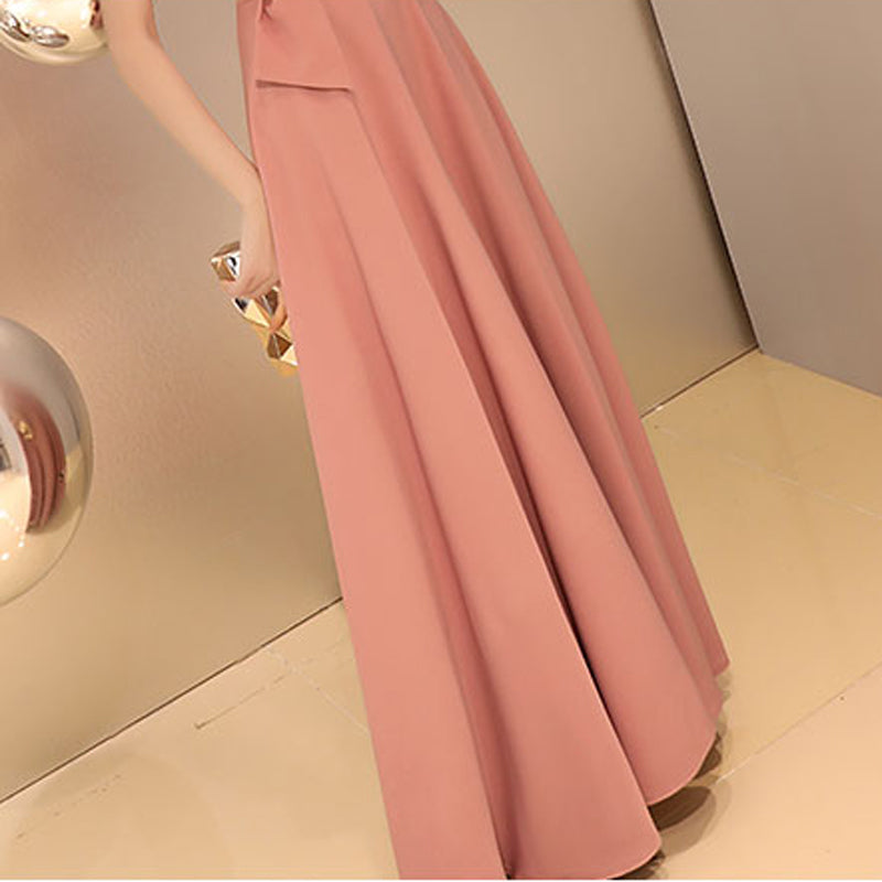 リボンモチーフマキシ丈イブニングドレス