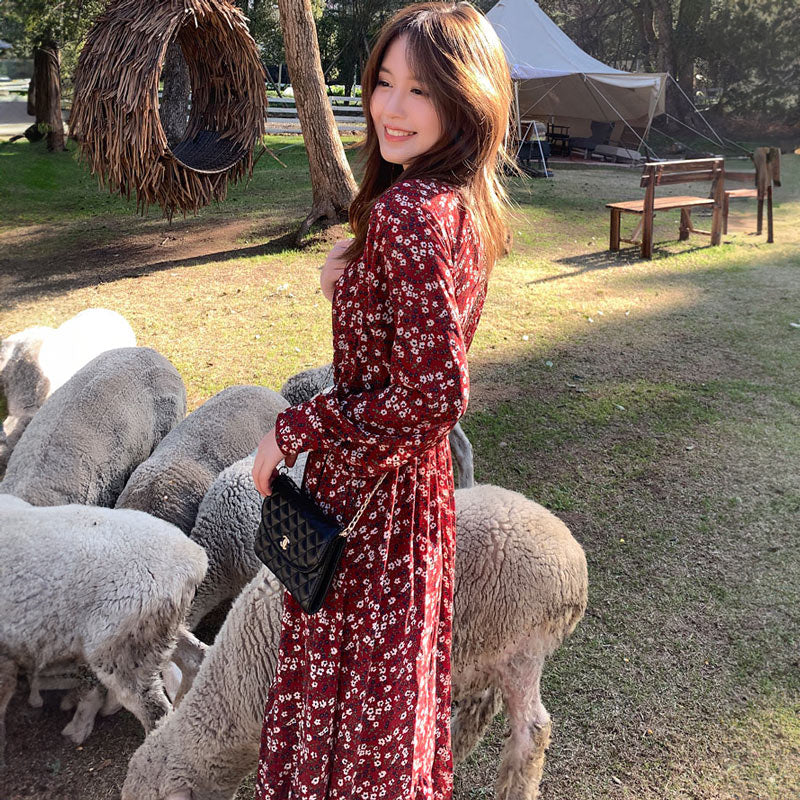 花柄シフォンロングワンピース