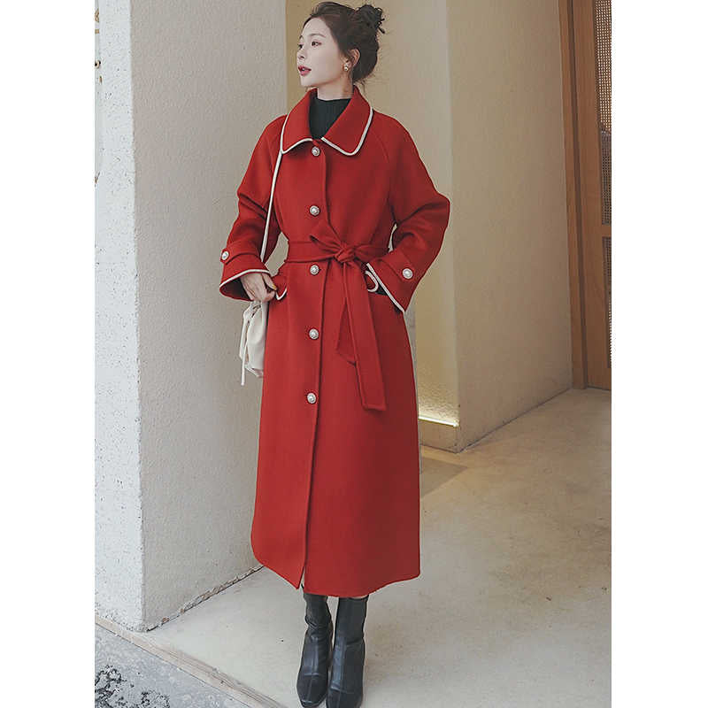 アウトラインステッチロングステンカラーコート(2colors)