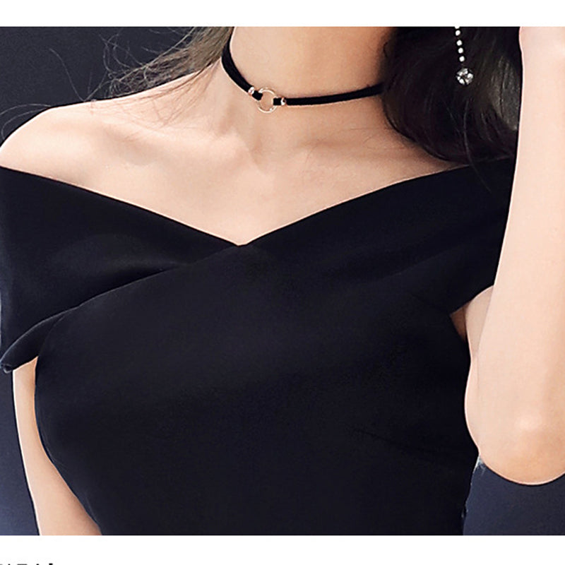 チュールスカート付きベアトップミニ丈ドレス(4colors)