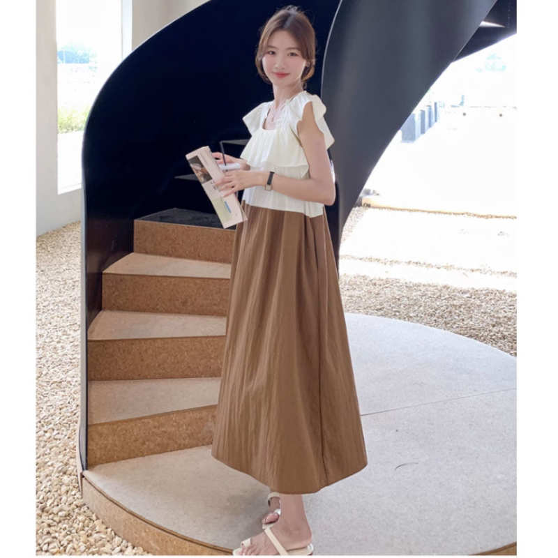 ラッフルスクエアネックバイカラーマキシワンピース