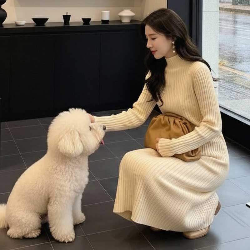 リブニットロングワンピース