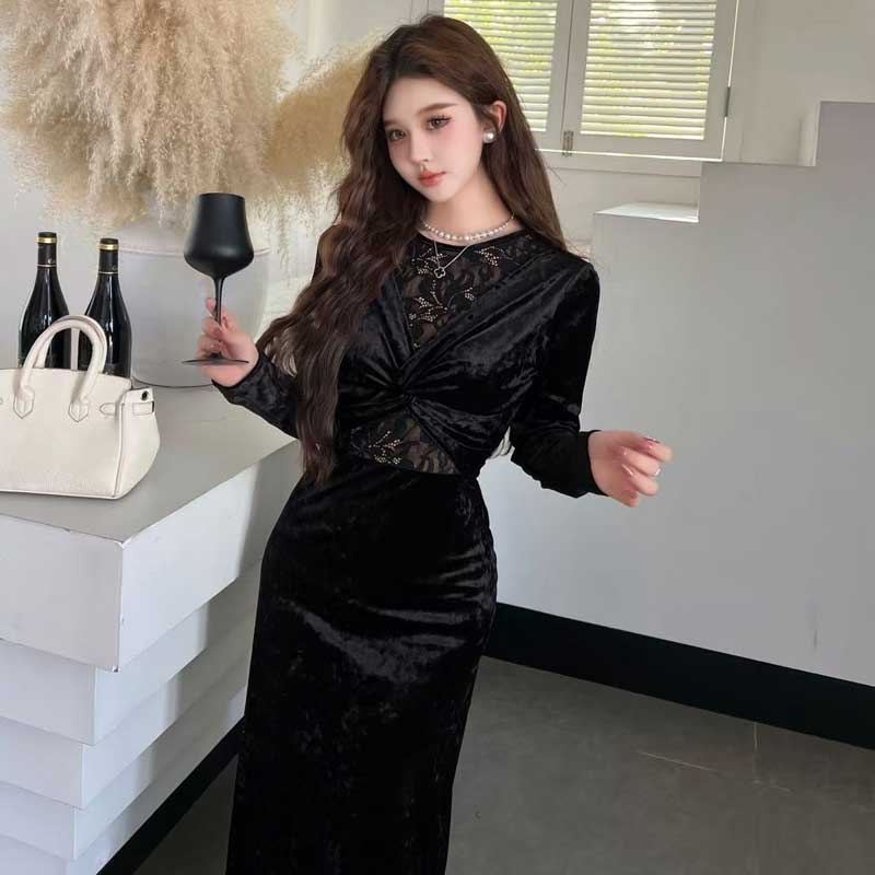 ツイストベロアワンピース(2colors)