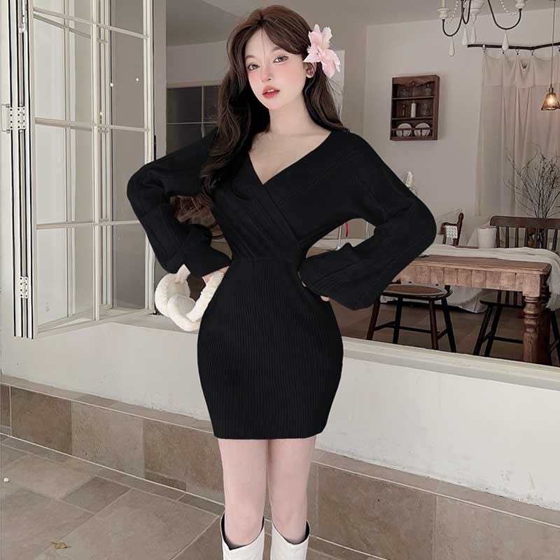 ボリューム袖ケーブルニットワンピース(5colors)