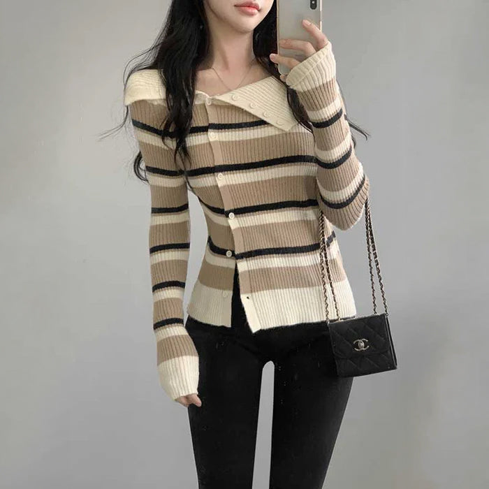 オフショルダーアシメボーダーニット(3colors)