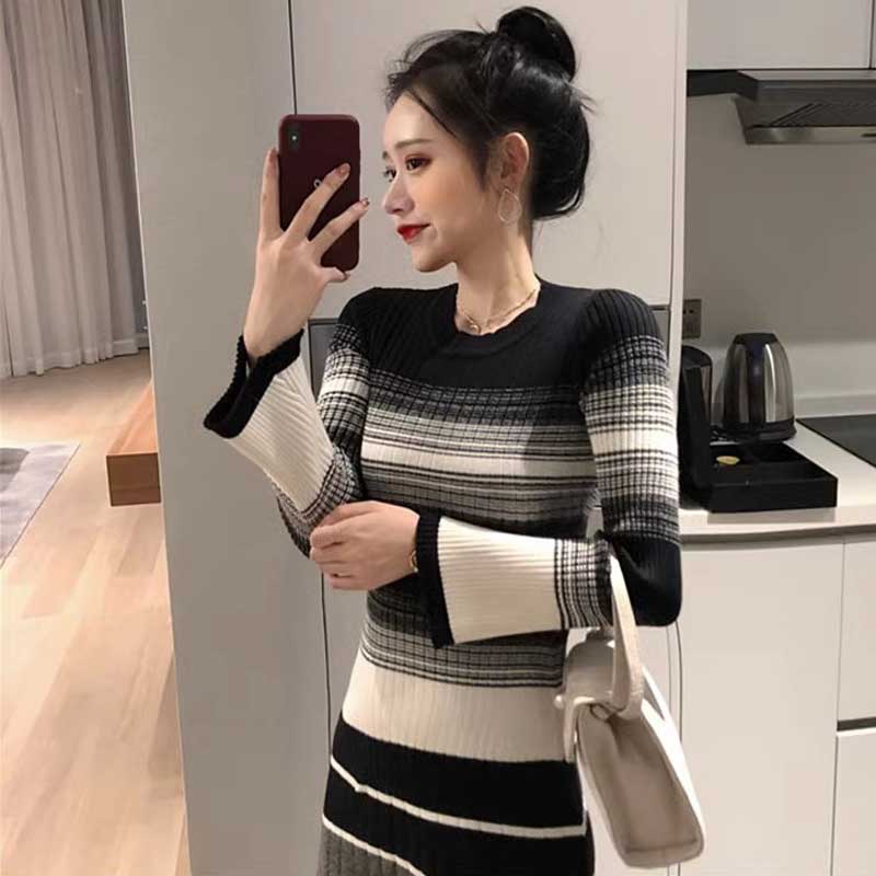 ボーダーリブニットワンピース(2colors)