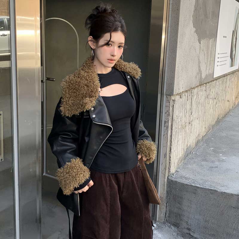 ボアコンビネーションライダースジャケット(2colors)