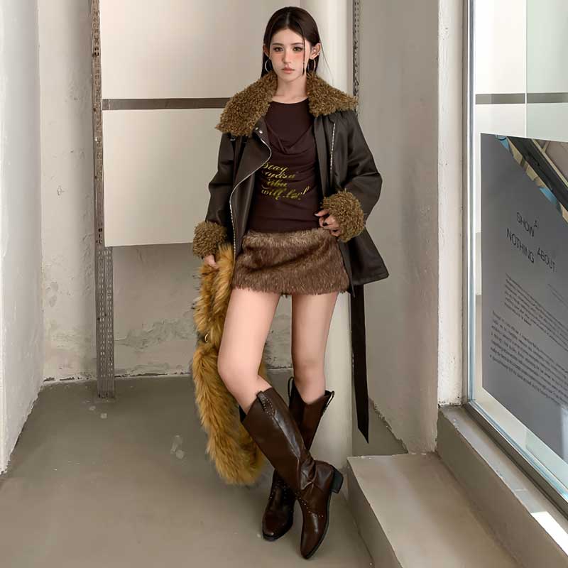 ボアコンビネーションライダースジャケット(2colors)