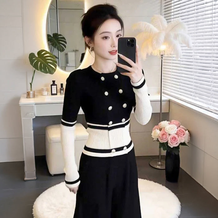 ダブルボタンバイカラーリブニット