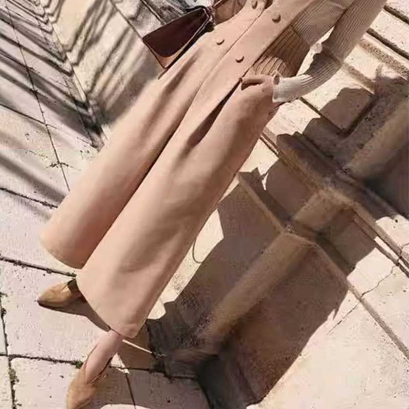 スリット入りハイネックリブニット×Vネックリブウエストサロペットパンツ(2colors)