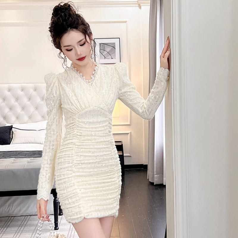 Vネックシャーリングミニワンピース(2colors)