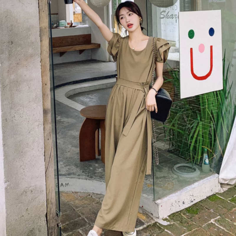 フリルショルダースクエアネックオールインワンワイドパンツ