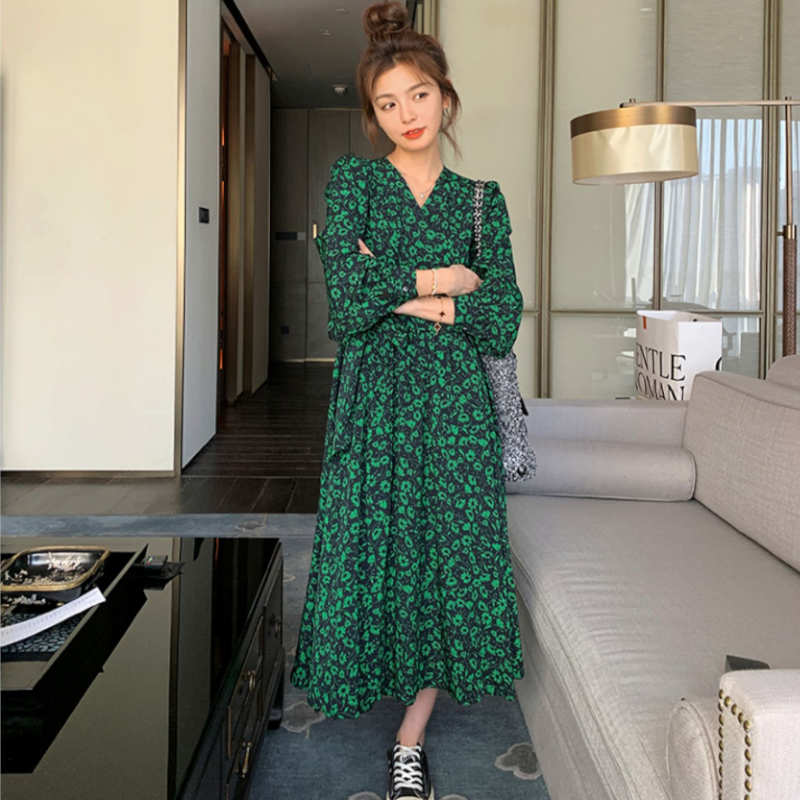 カシュクールボタニカル柄マキシワンピース