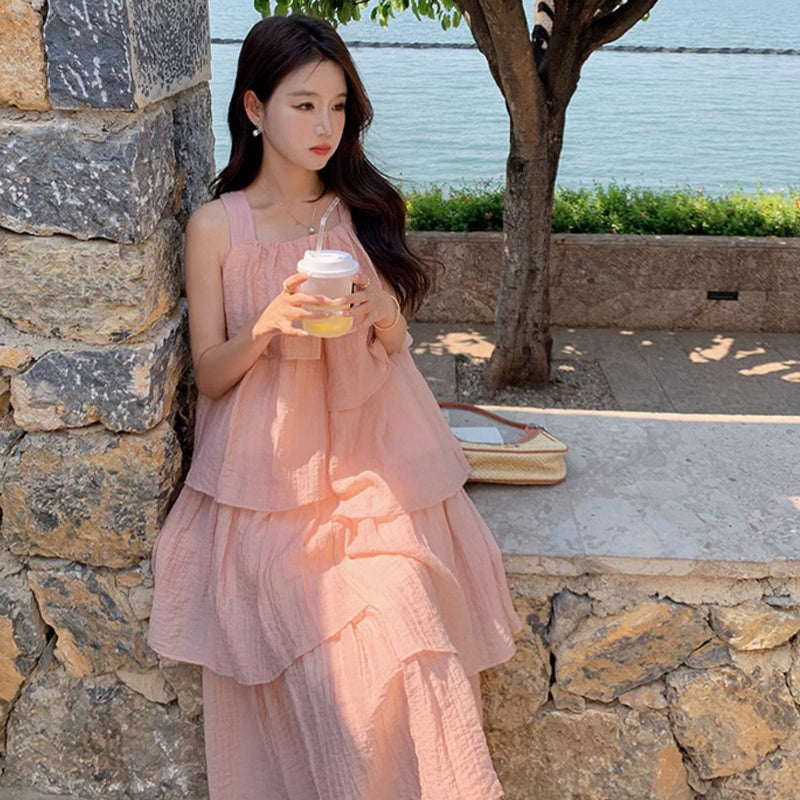 ノースリーブレイヤードフリルワンピース