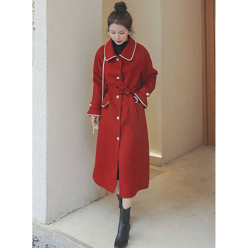 アウトラインステッチロングステンカラーコート(2colors)