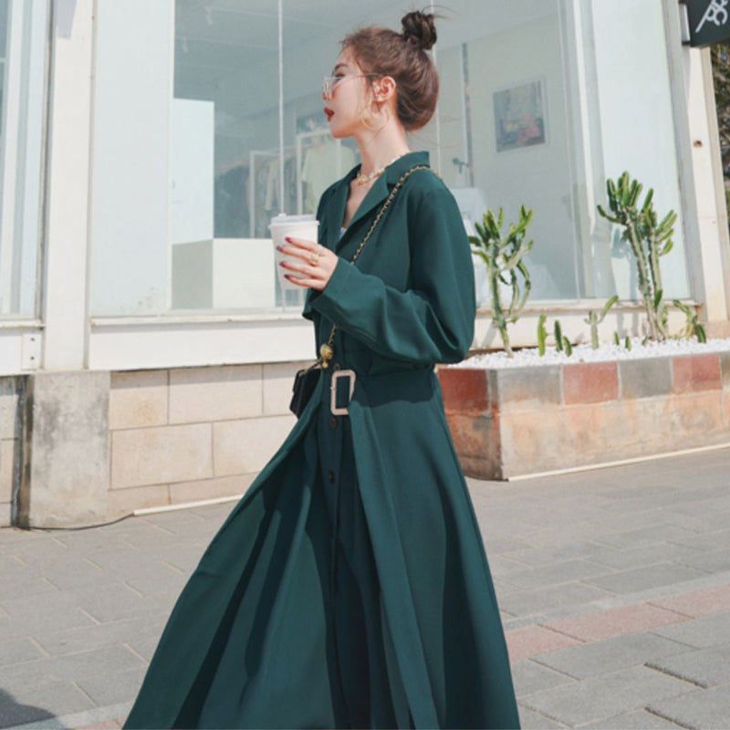 ビンテージ風ベルト付きVネックワンピース(2colors)