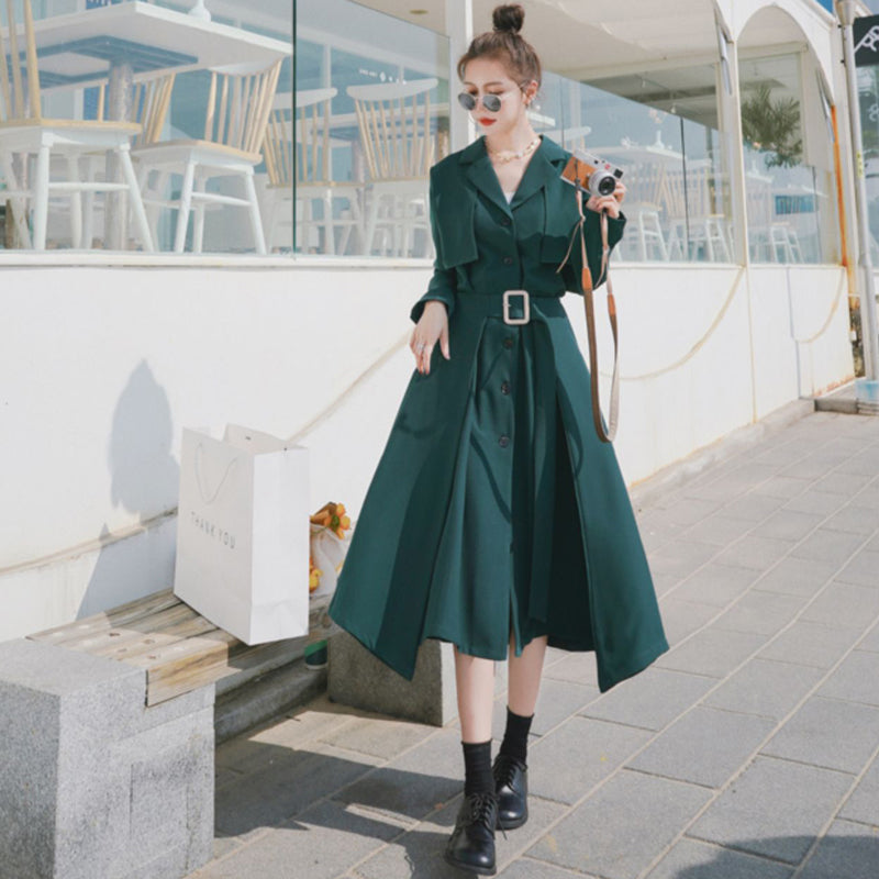 ビンテージ風ベルト付きVネックワンピース(2colors)