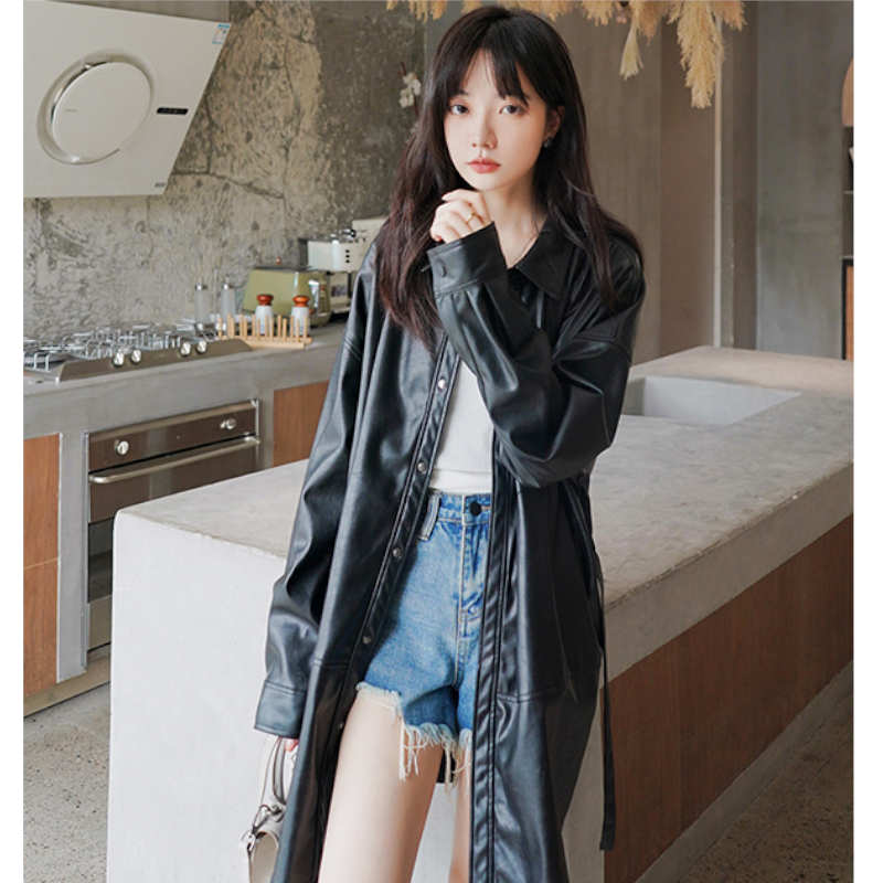 エコレザーオーバーシャツワンピース