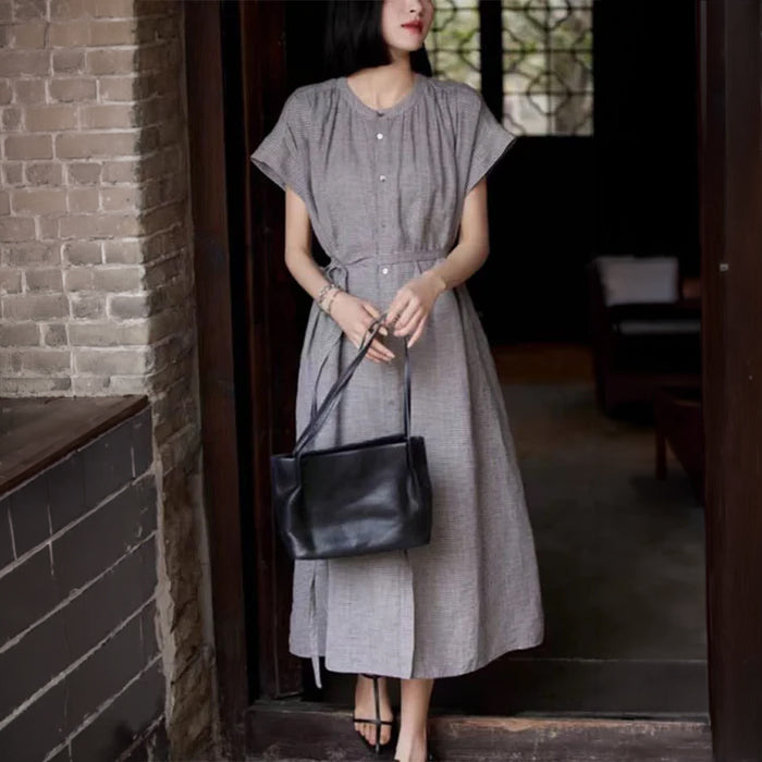 コットンリネンチェックワンピース