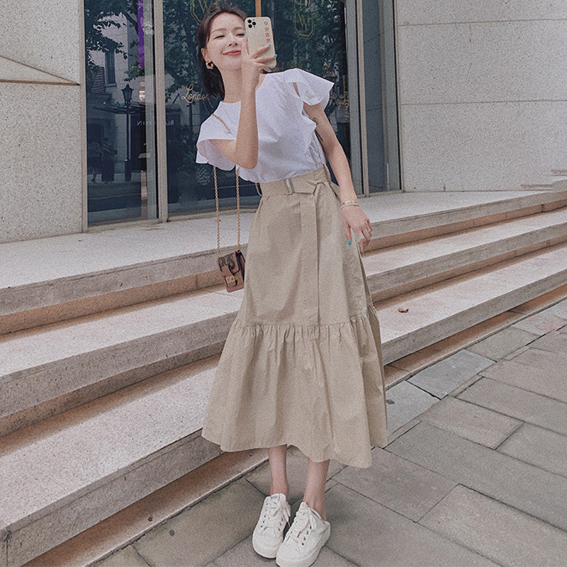 フリルスリーブバイカラーワンピース(2colors)