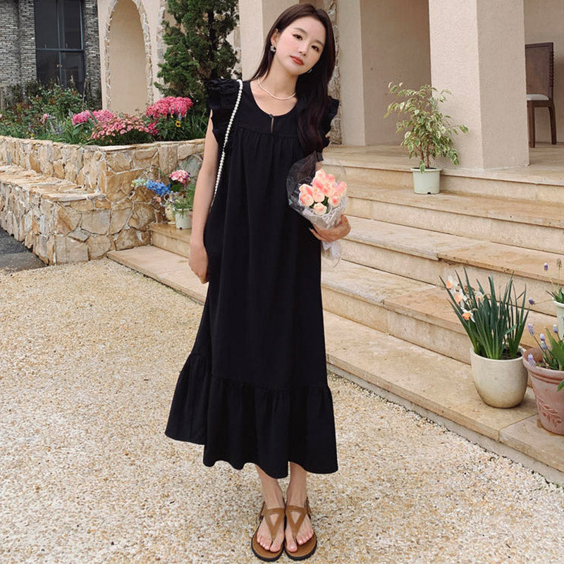 ラウンドネックフリルワンピース