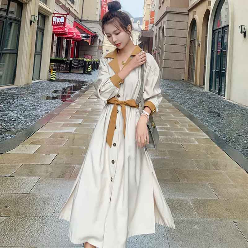 バイカラーシャツワンピース（白）ハイウエストでスタイルアップ 